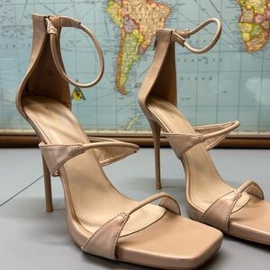 PrettyLittleThing Tan Stiletto Heels with Ankle Straps
